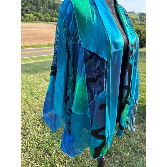 Drapers & Damons Silk Cardigan Patchwork Open Front Sz M Fairy Glam Flowy Dressy - Picture 10 of 12